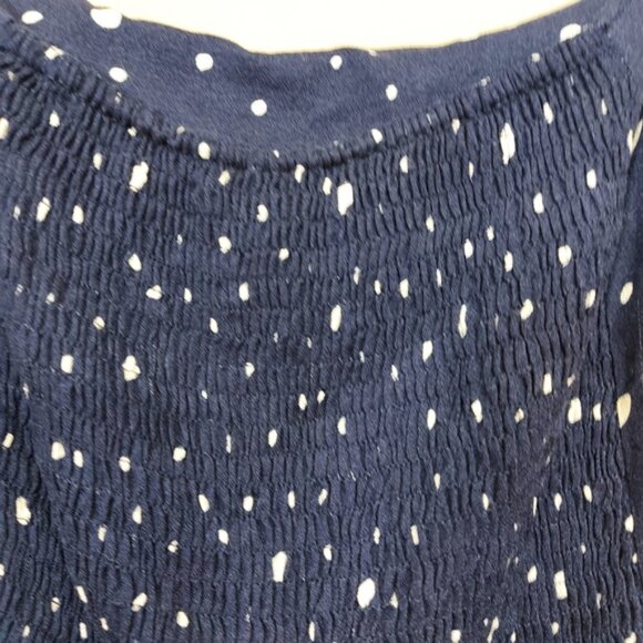 Elodie off the shoulder blue multi sized dot top with back ruching and a frill - Picture 6 of 8